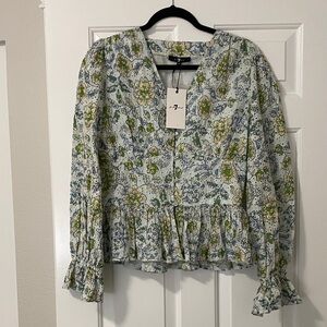 7 For All Mankind Green and Blue Floral Blouse